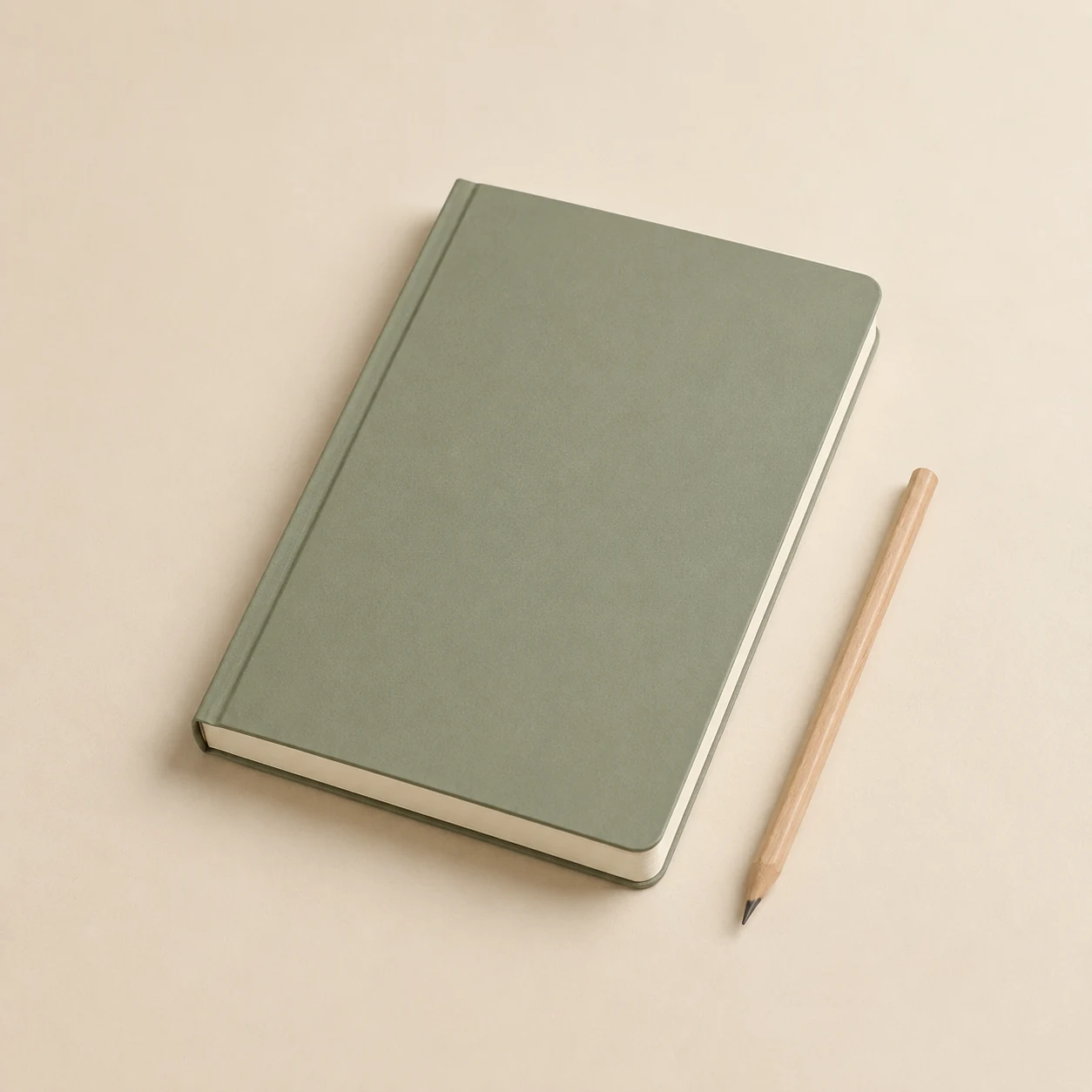Imagen referencial de una libreta verde y un lápiz de madera